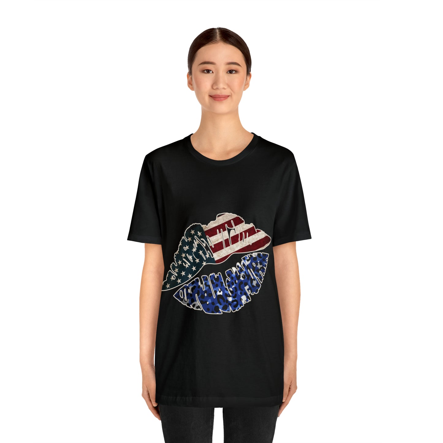 American Flag Lips 4th of July Unisex Jersey Short Sleeve Tee Patriotic Retro