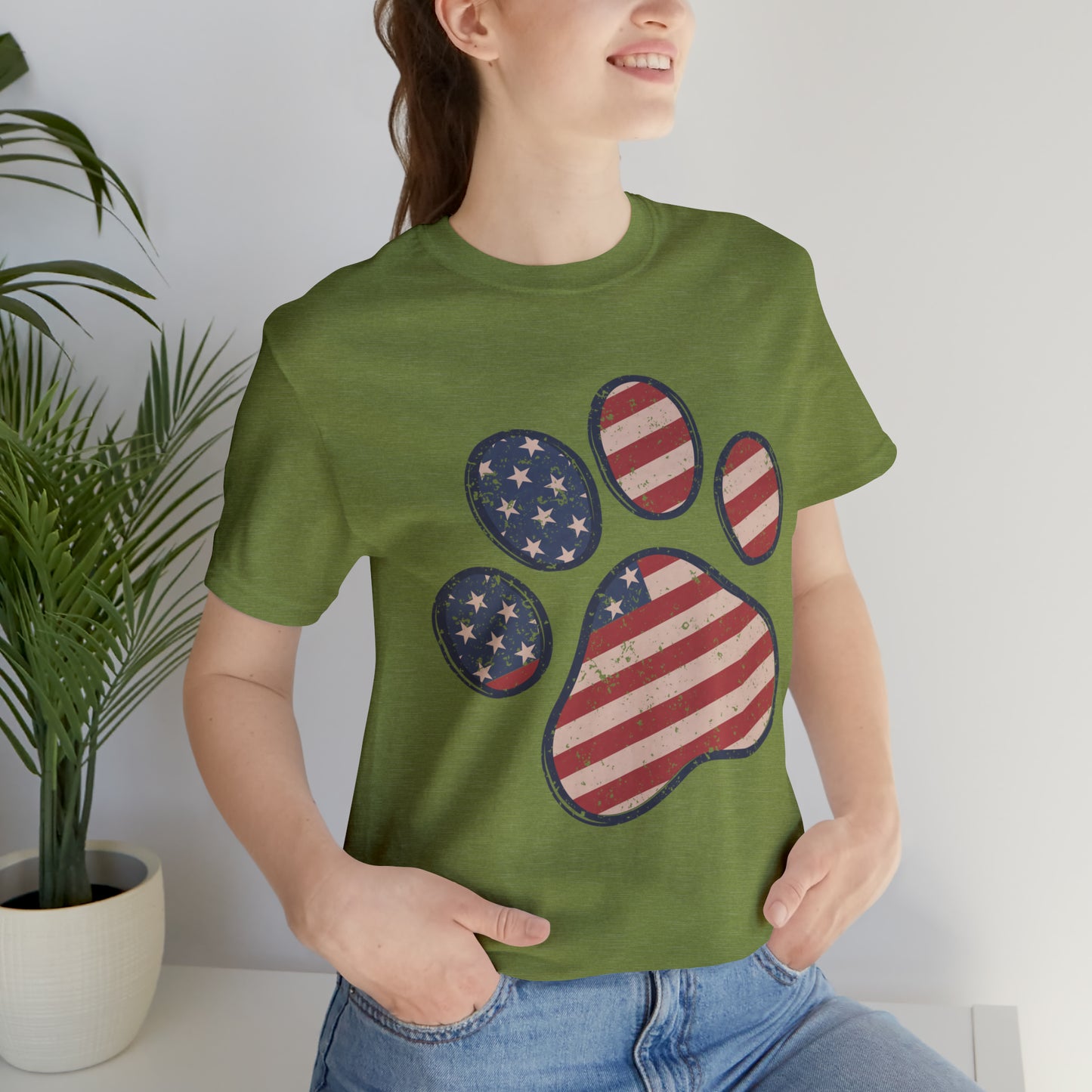 4th of July Pawprint Unisex Jersey Short Sleeve Tee Patriotic American Flag