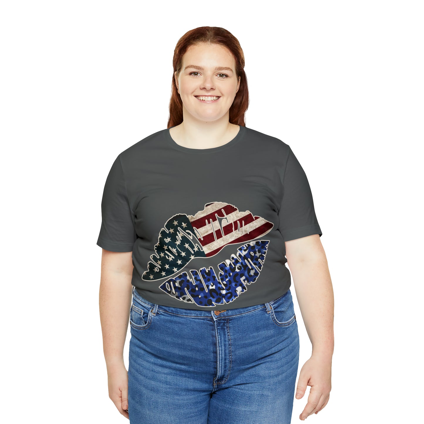 American Flag Lips 4th of July Unisex Jersey Short Sleeve Tee Patriotic Retro