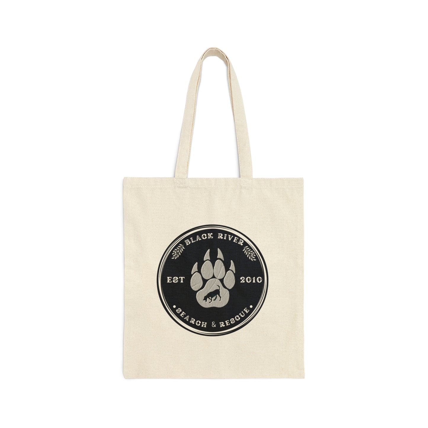 Black River Search and Rescue Cotton Canvas Tote Bag Black White logo