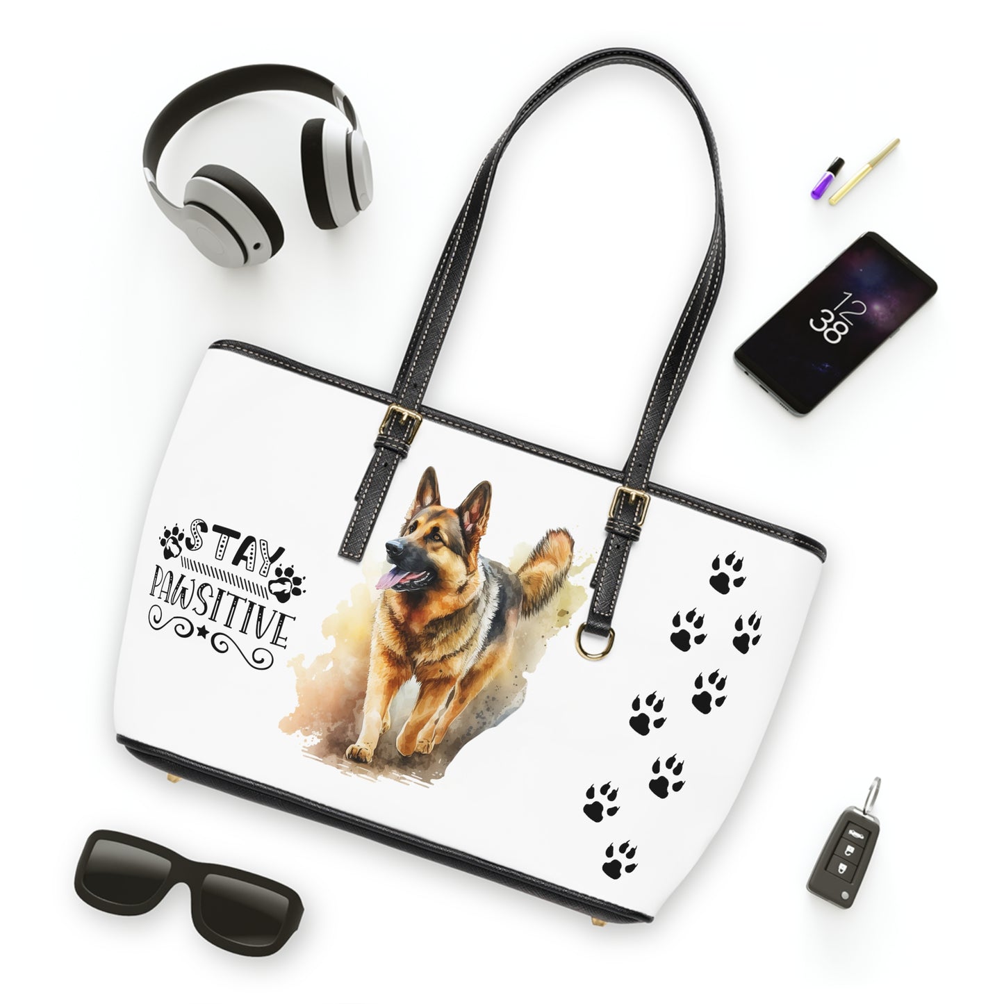 German Shepard Leather Shoulder Bag You had me at Woof Stay Pawsitive