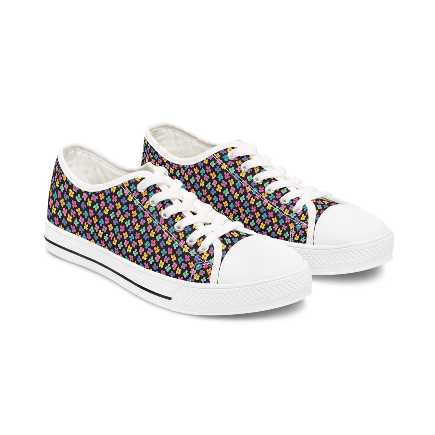 Multicolor Flower Black Women's Low Top Sneakers