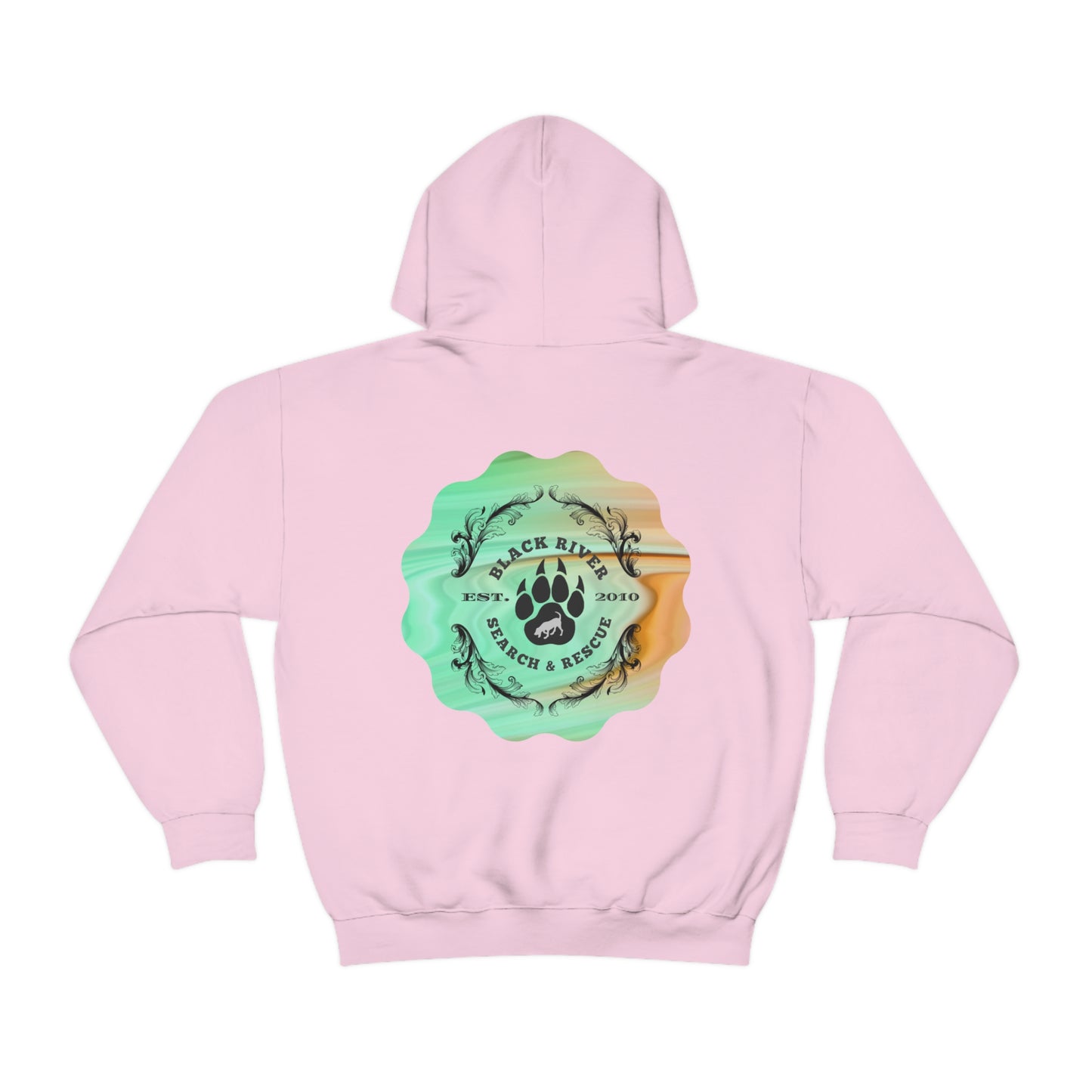 Green and Peach Marble Black River Search & Rescue Logo Unisex Heavy Blend™ Hooded Sweatshirt