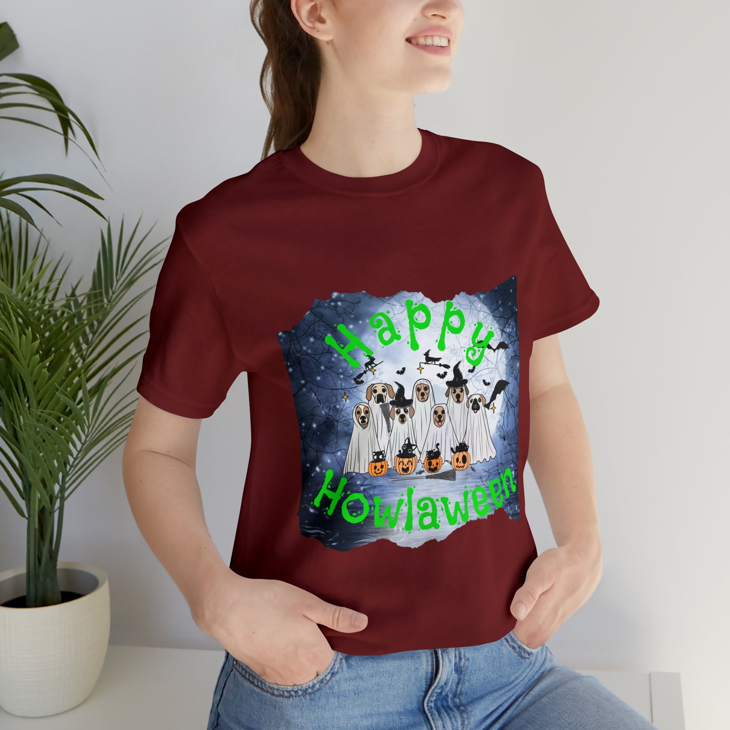 Happy Howlaween Dog Green Short Sleeve Tee, Halloween shirt