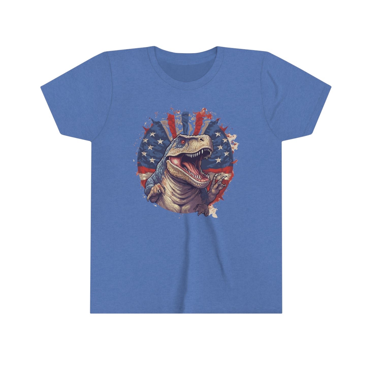 T-Rex July 4th Youth Short Sleeve Tee Patriotic American Flag Dinosaur t-shirt