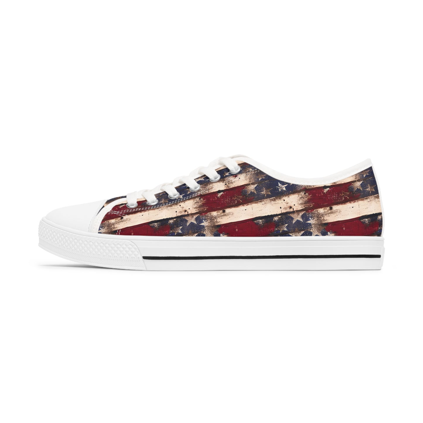 Distressed American Flag Print Women's Low Top Sneakers July 4th Patriotic