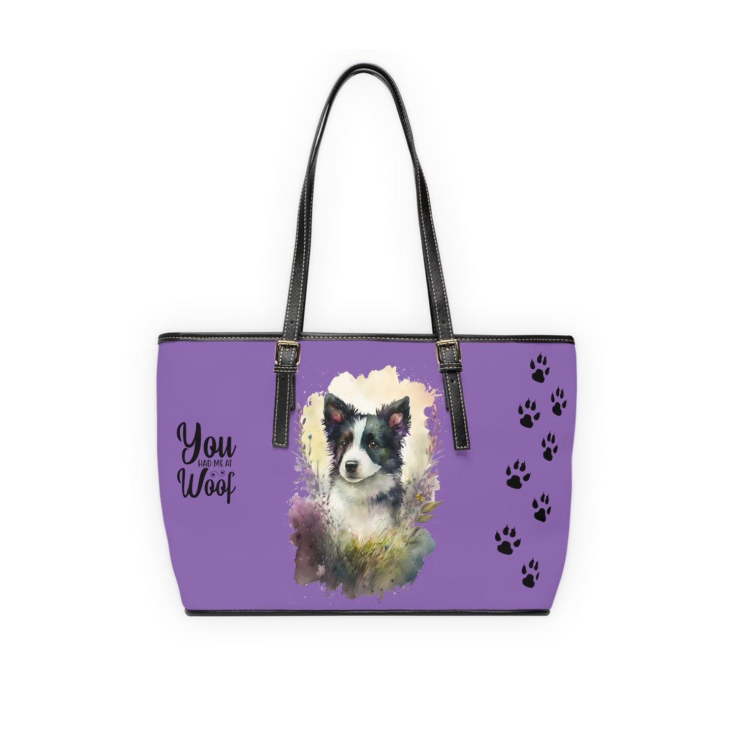 Light Purple Border Collie Leather Shoulder Bag You Had Me at Woof Stay Pawsitive