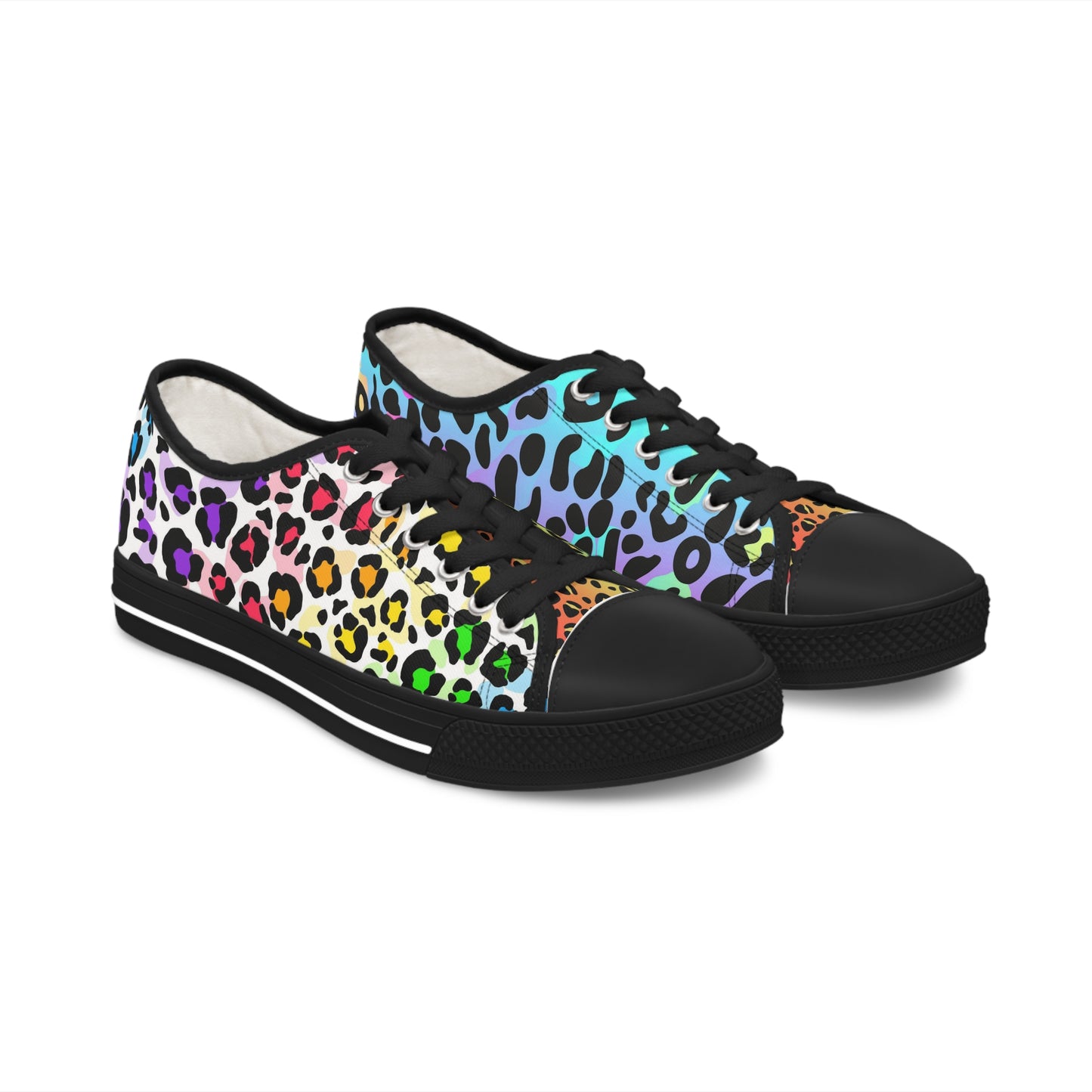 Women's Low Top Sneakers, Multicolor leopard print, Rainbow, Blue, Yellow, Aqua