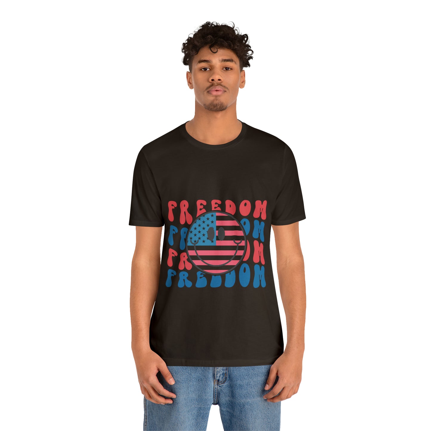 Freedom Smiley Face Flag Unisex Jersey Short Sleeve Tee Patriotic American Flag