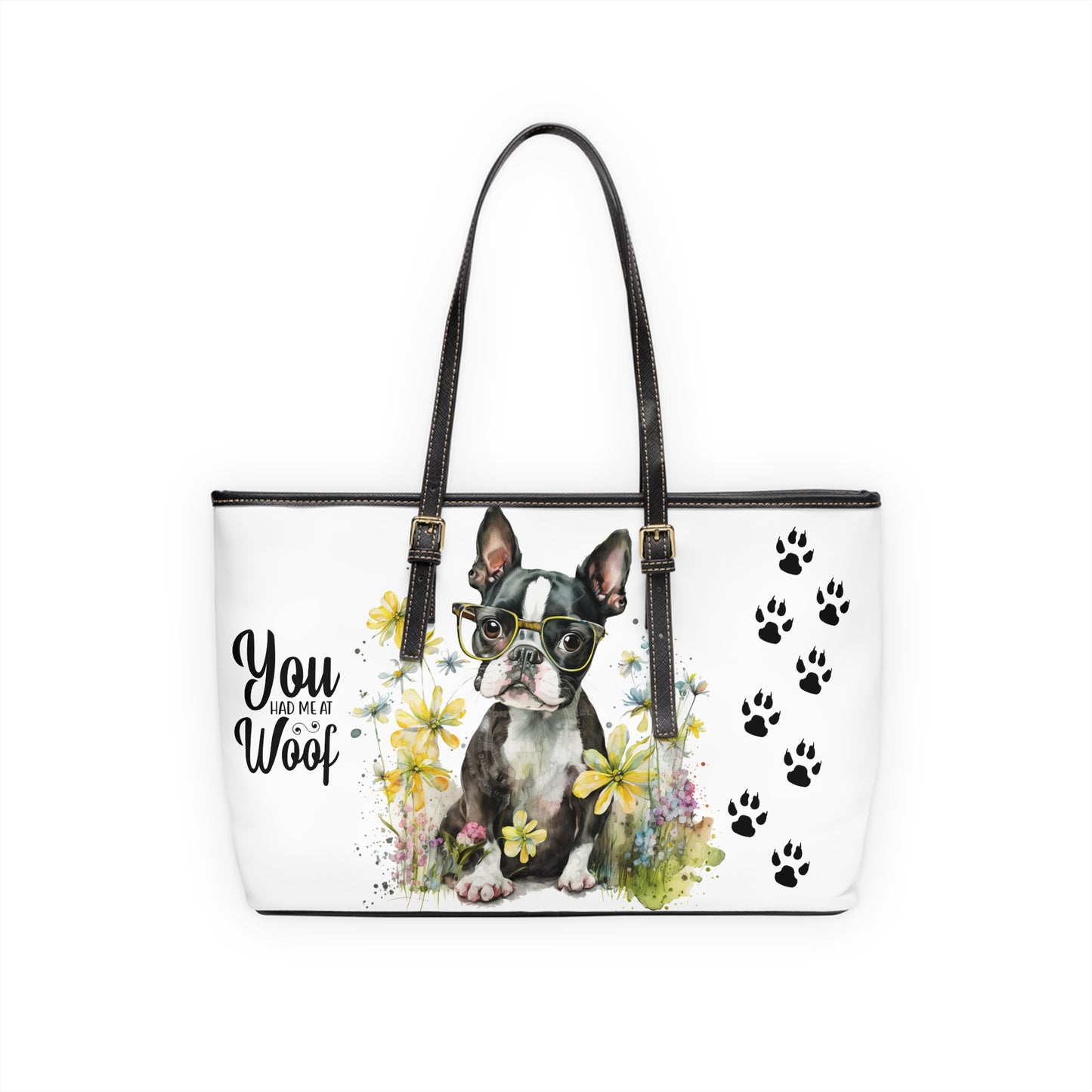 Boston Terrier Leather Shoulder Bag Boston Puppy with glasses You had me at woof stay positive