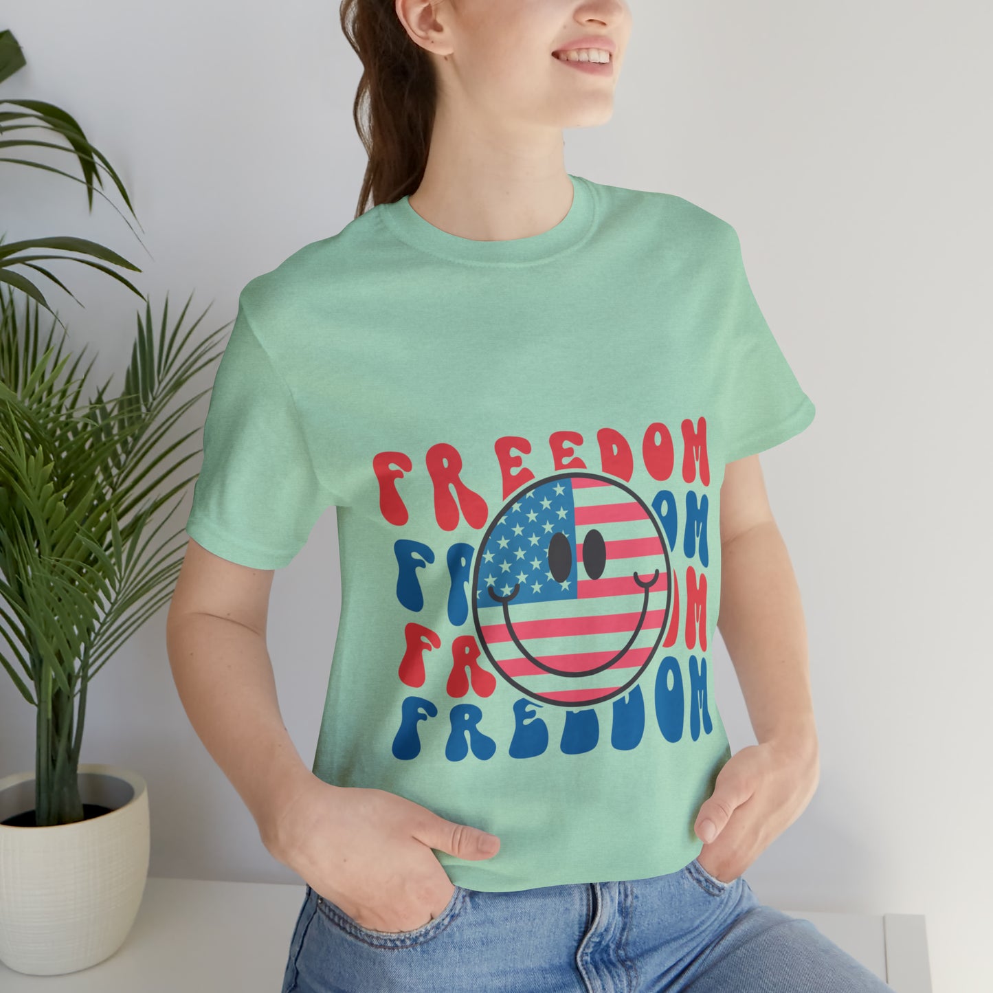 Freedom Smiley Face Flag Unisex Jersey Short Sleeve Tee Patriotic American Flag