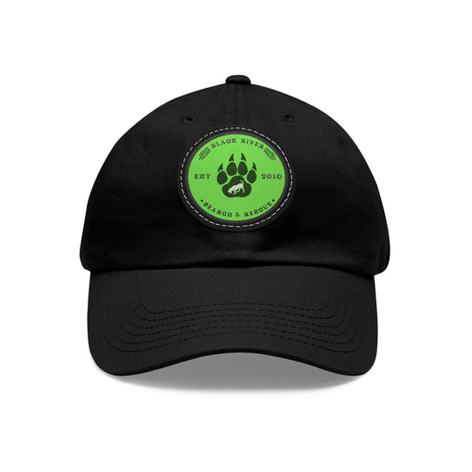 Unisex Hat with Leather Patch (Round), Black River Search & Rescue Logo, Lime Green patch