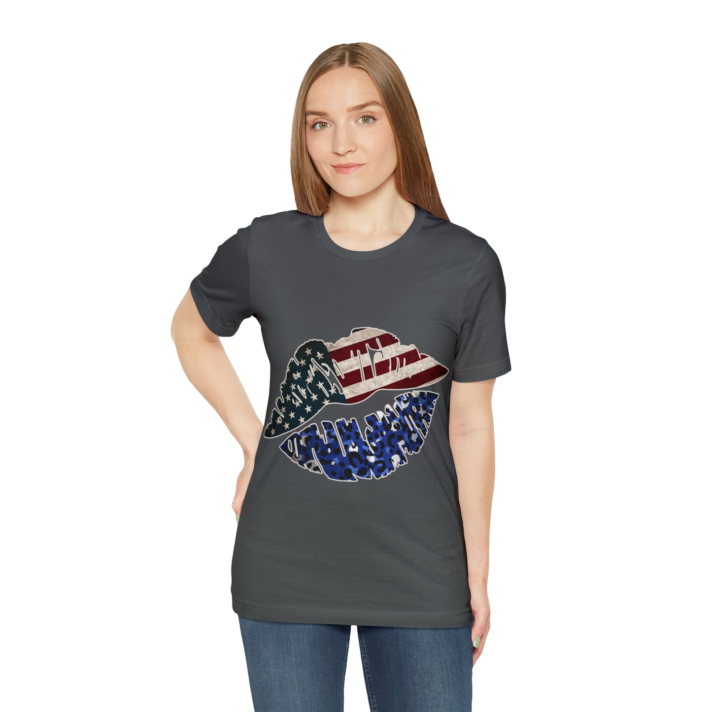 American Flag Lips 4th of July Unisex Jersey Short Sleeve Tee Patriotic Retro