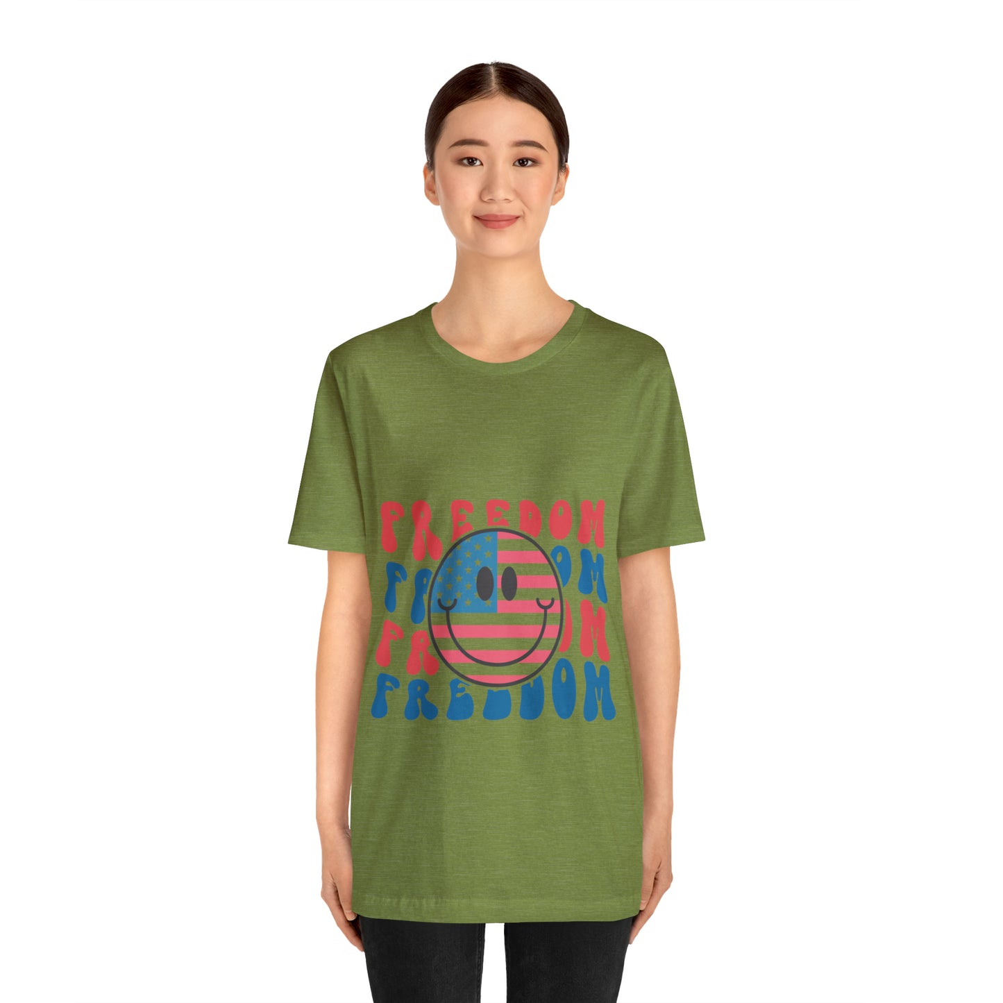 Freedom Smiley Face Flag Unisex Jersey Short Sleeve Tee Patriotic American Flag