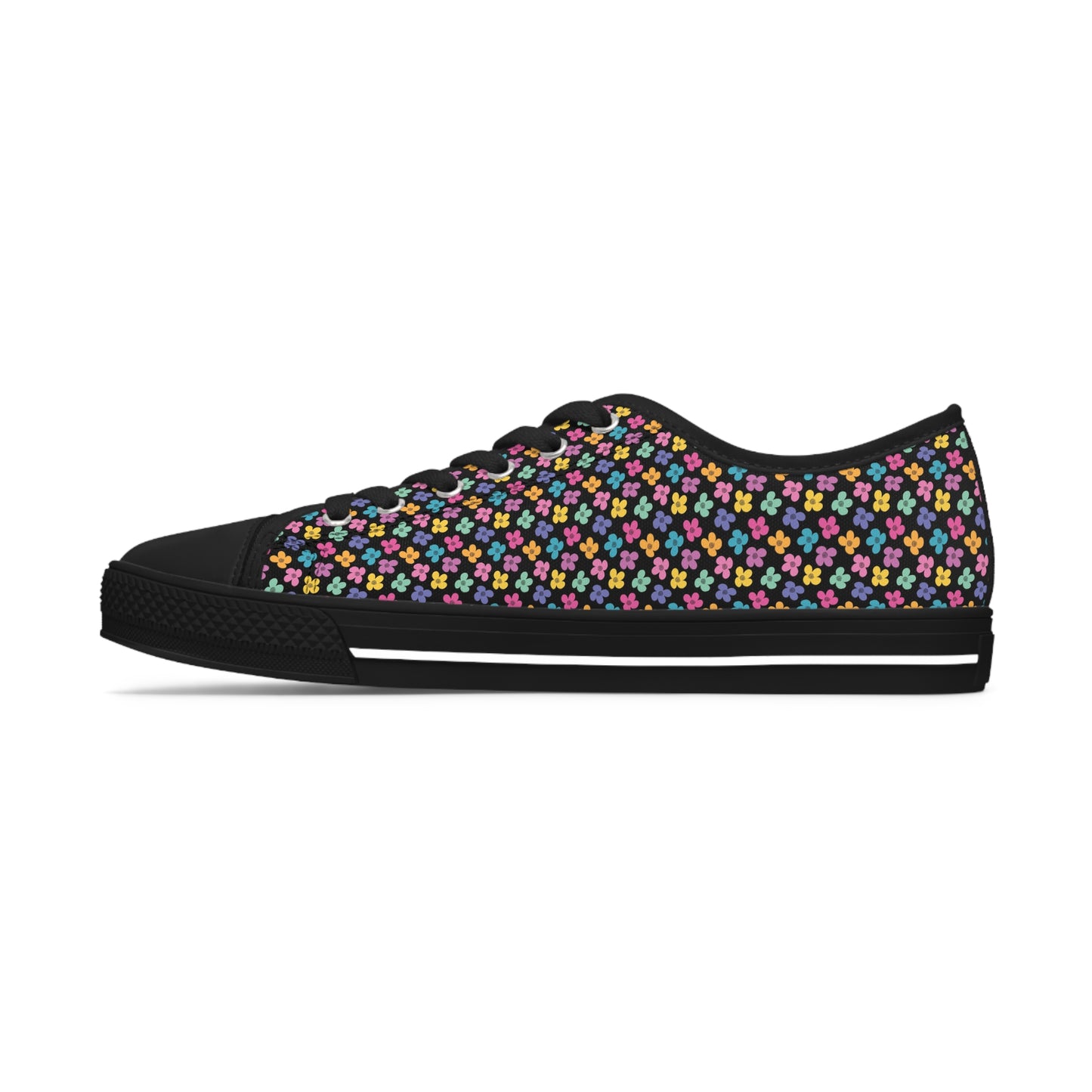 Multicolor Flower Black Women's Low Top Sneakers