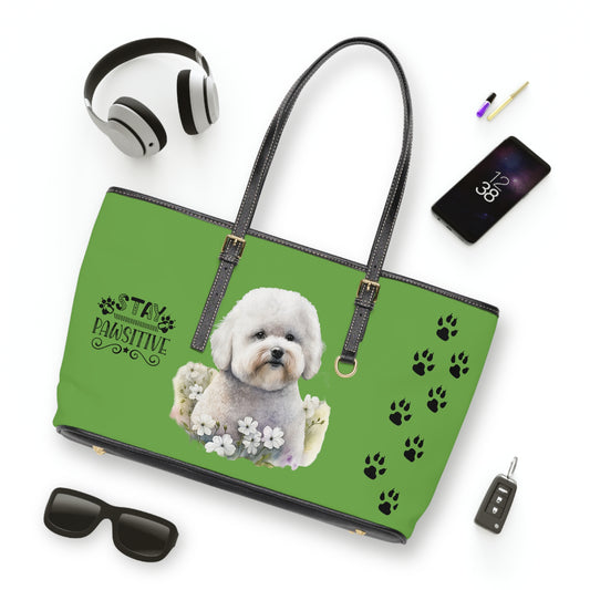 Bichon Frise Leather Shoulder Bag Lime Green two Bichon pictures You Had Me at Woof Stay Pawsitive