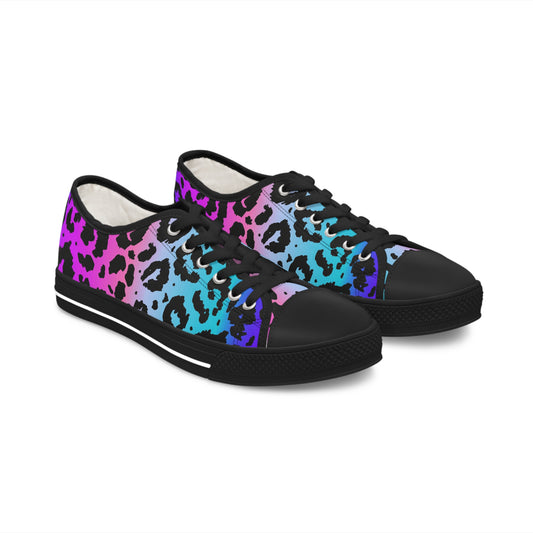 Women's Low Top Sneakers, Pink, Purple, Aqua, Leopard