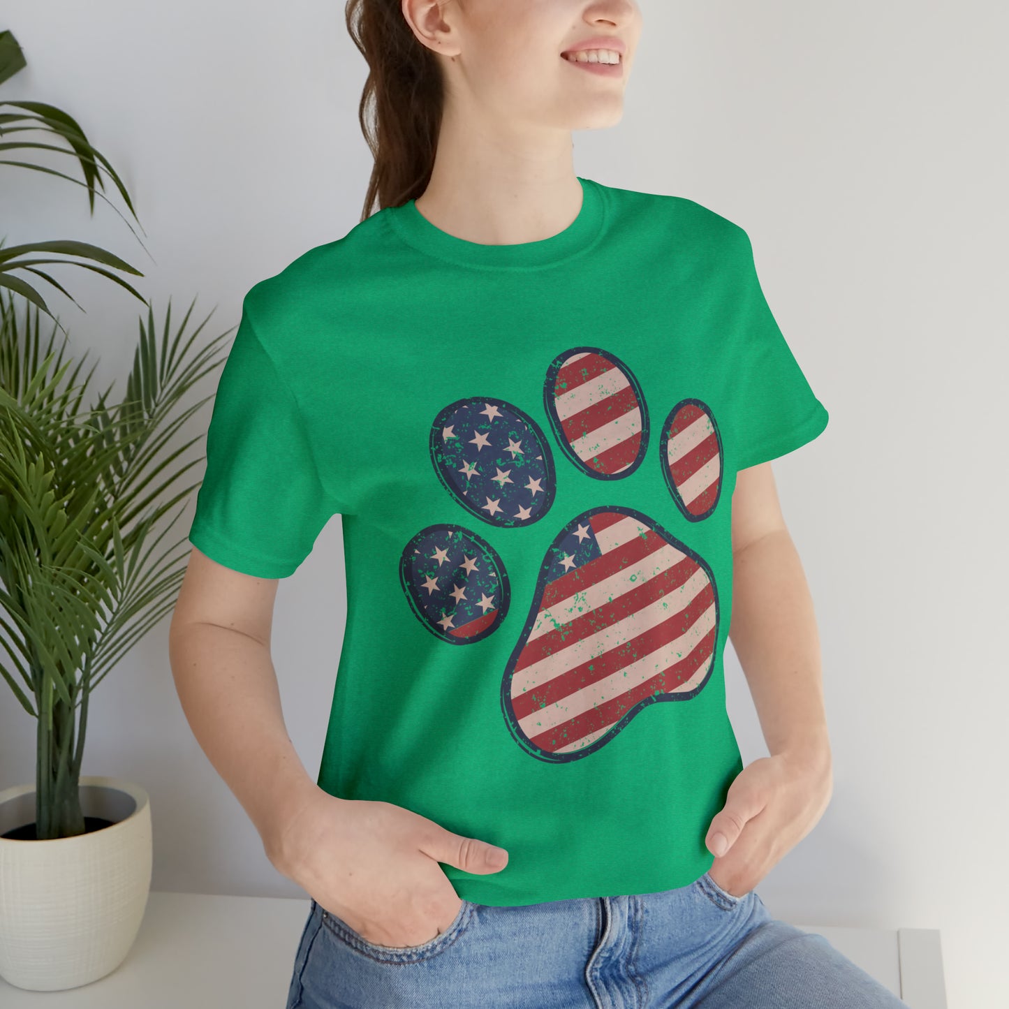 4th of July Pawprint Unisex Jersey Short Sleeve Tee Patriotic American Flag