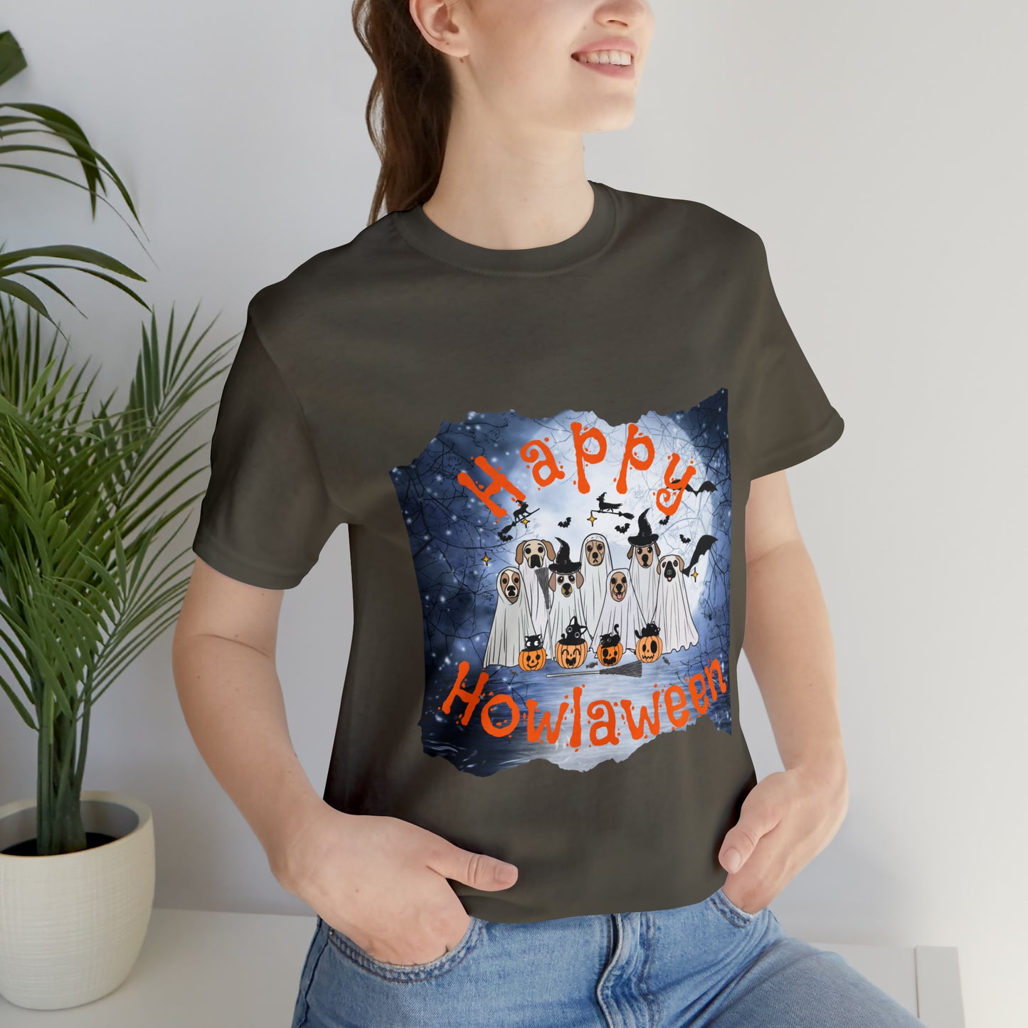 Happy Howlaween Dog Short Sleeve Tee, Halloween shirt