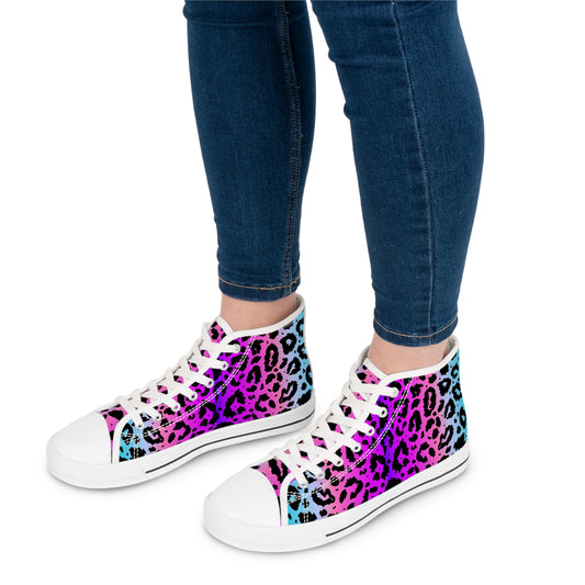 Rainbow Leopard Print Women's High Top Sneakers