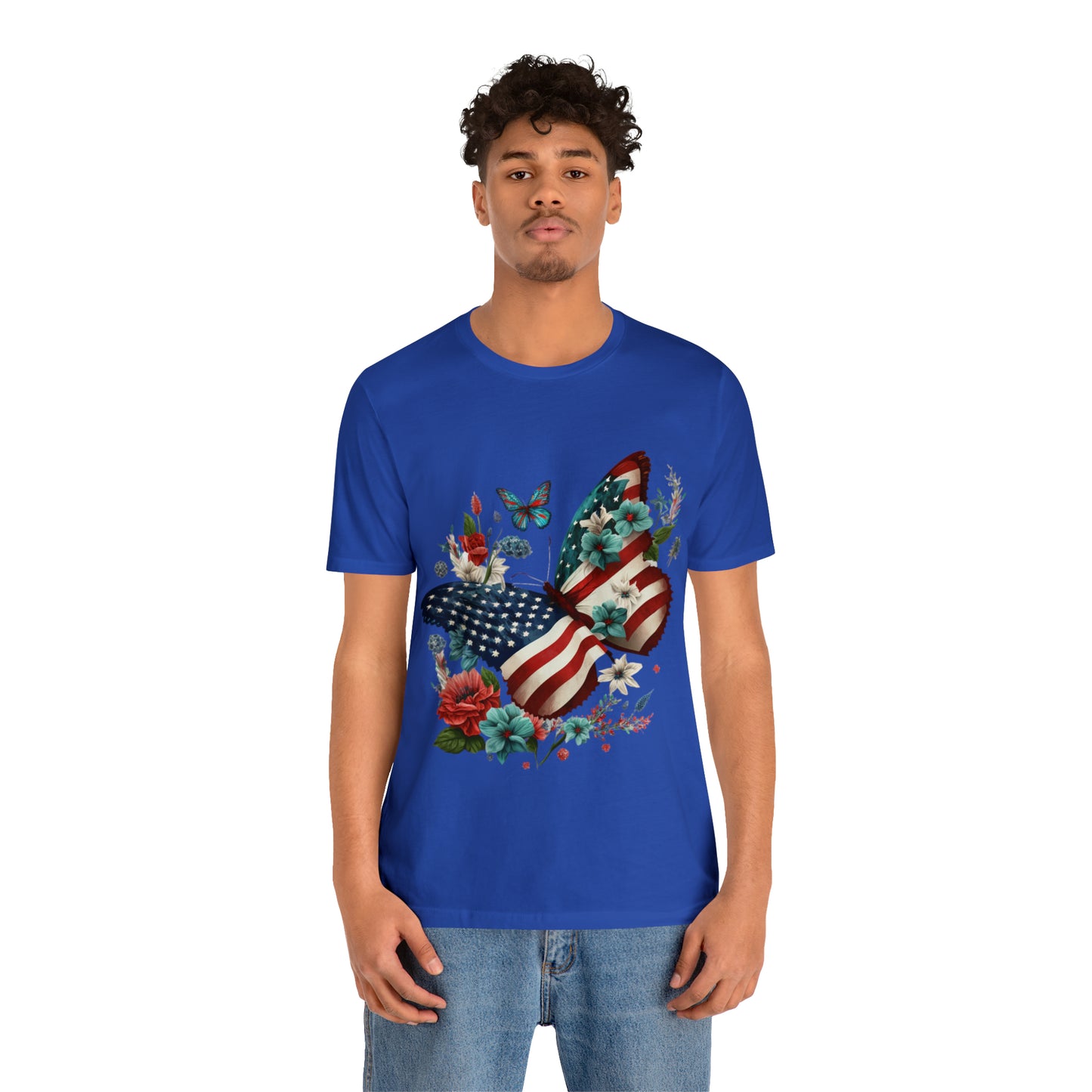 Unisex Jersey Short Sleeve Tee, American Flag, Butterfly, Patriotic