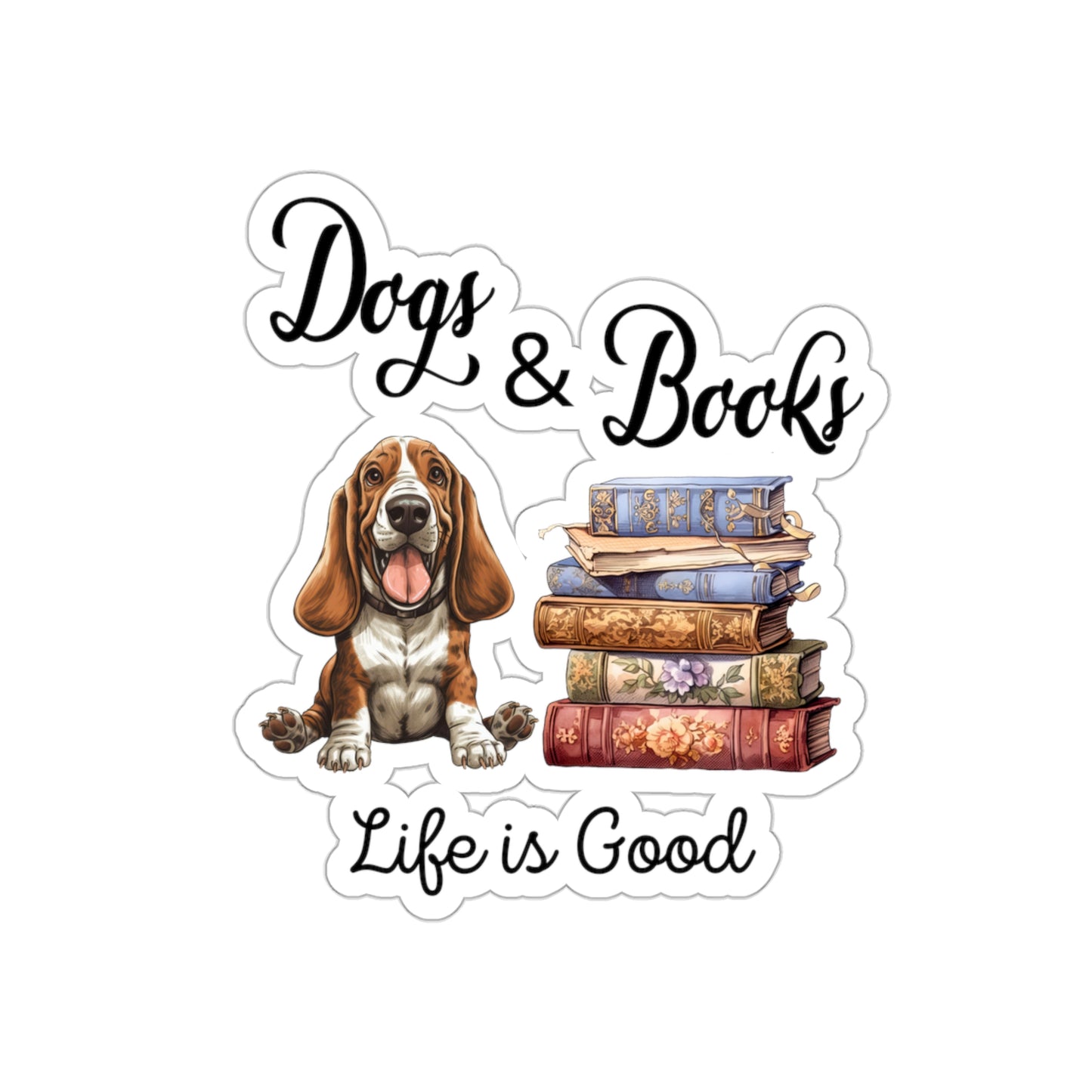 Bassett Hound dogs and Books Kiss-Cut Stickers