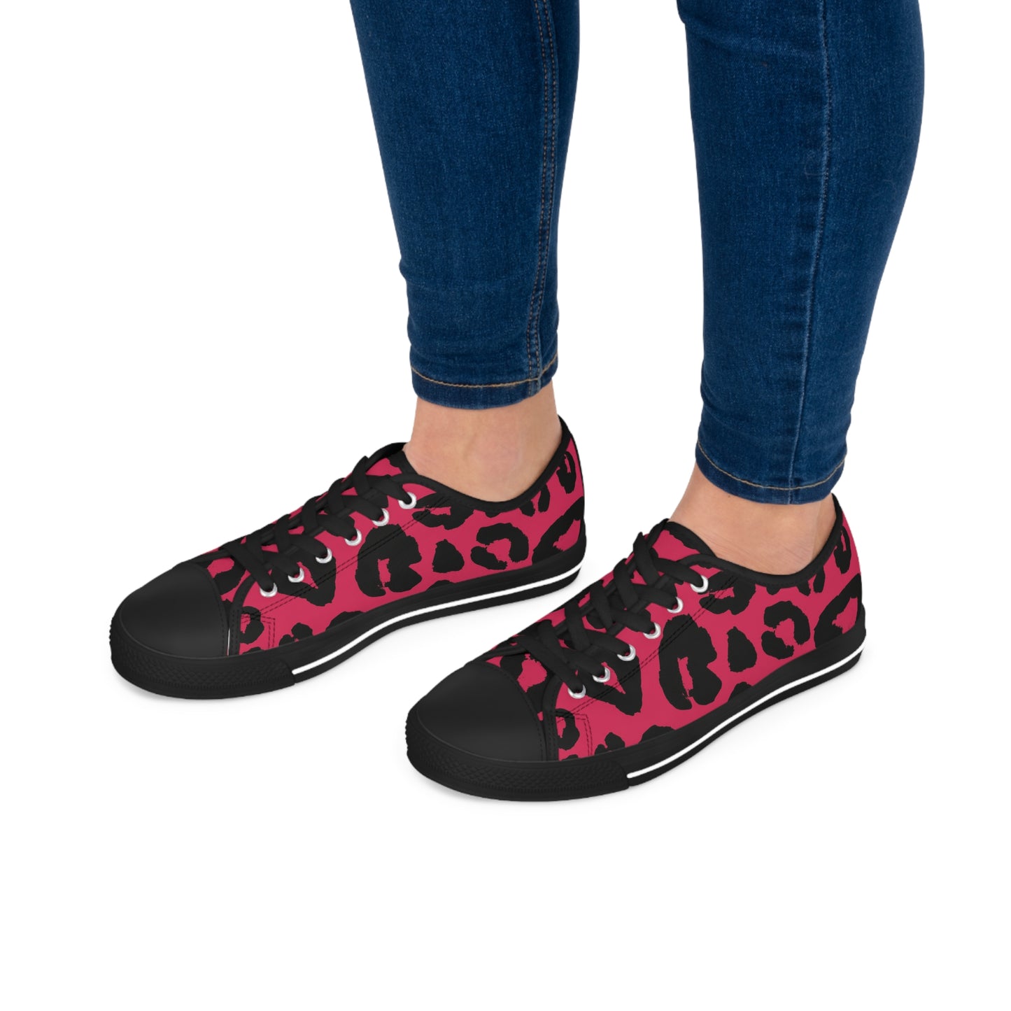 Women's Low Top Sneakers, Pink, Black, Leopard