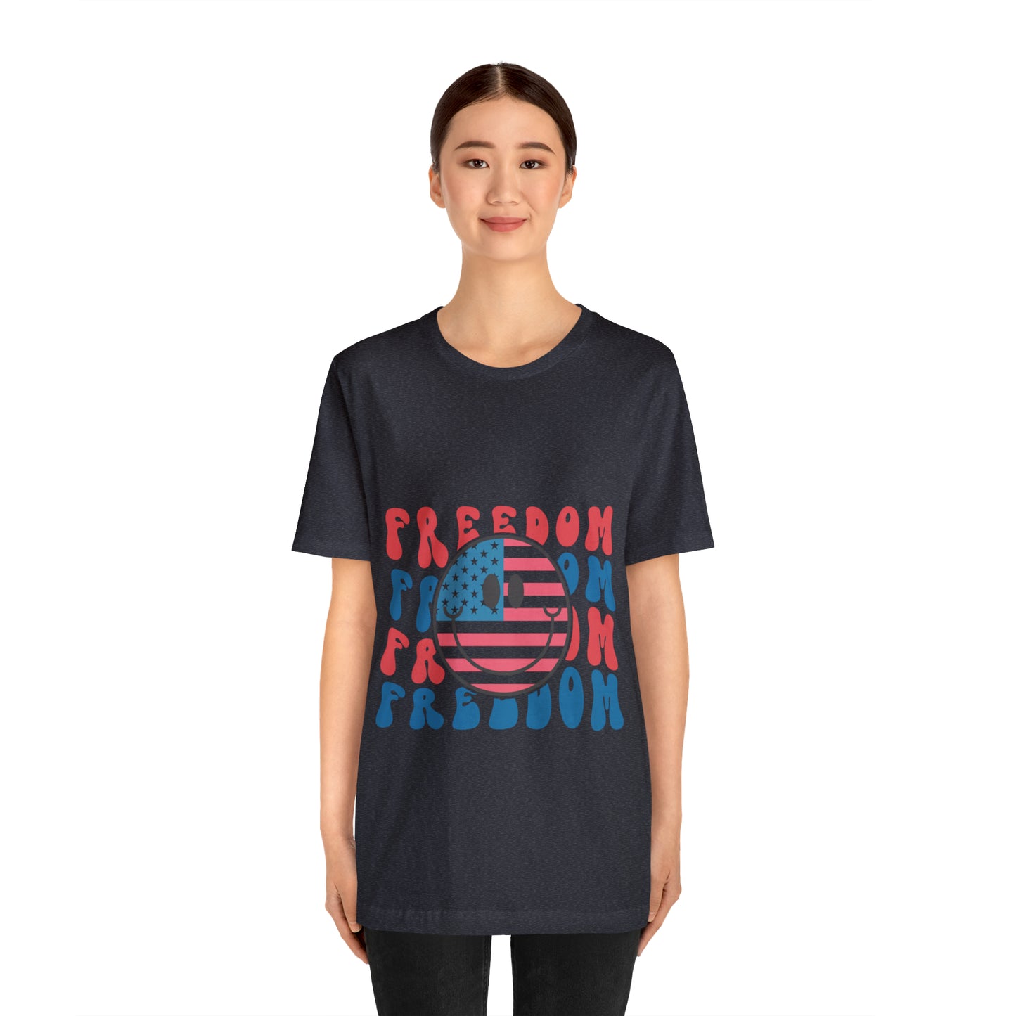 Freedom Smiley Face Flag Unisex Jersey Short Sleeve Tee Patriotic American Flag