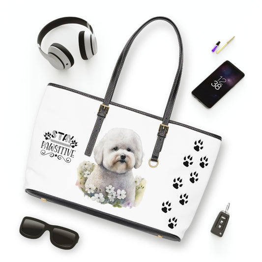 Bichon Frise Leather Shoulder Bag two Bichon pictures You Had Me at Woof Stay Pawsitive