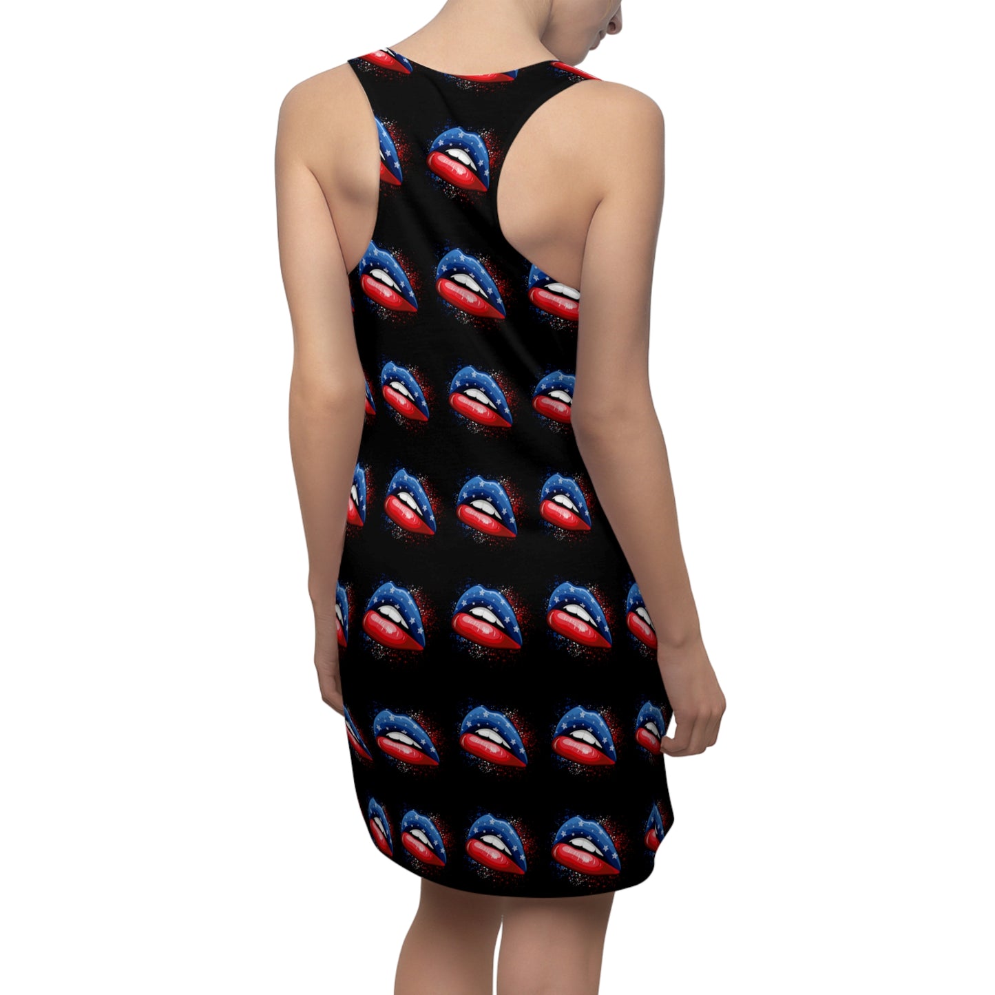 4th of July large Lip Women's Cut & Sew Racerback Dress Patriotic