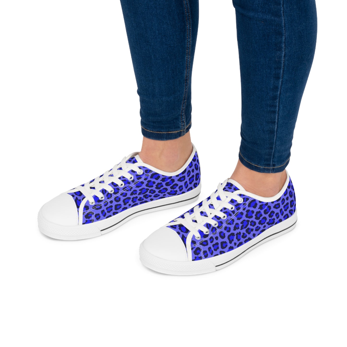 Women's Low Top Sneakers, Blue, Black, leopard