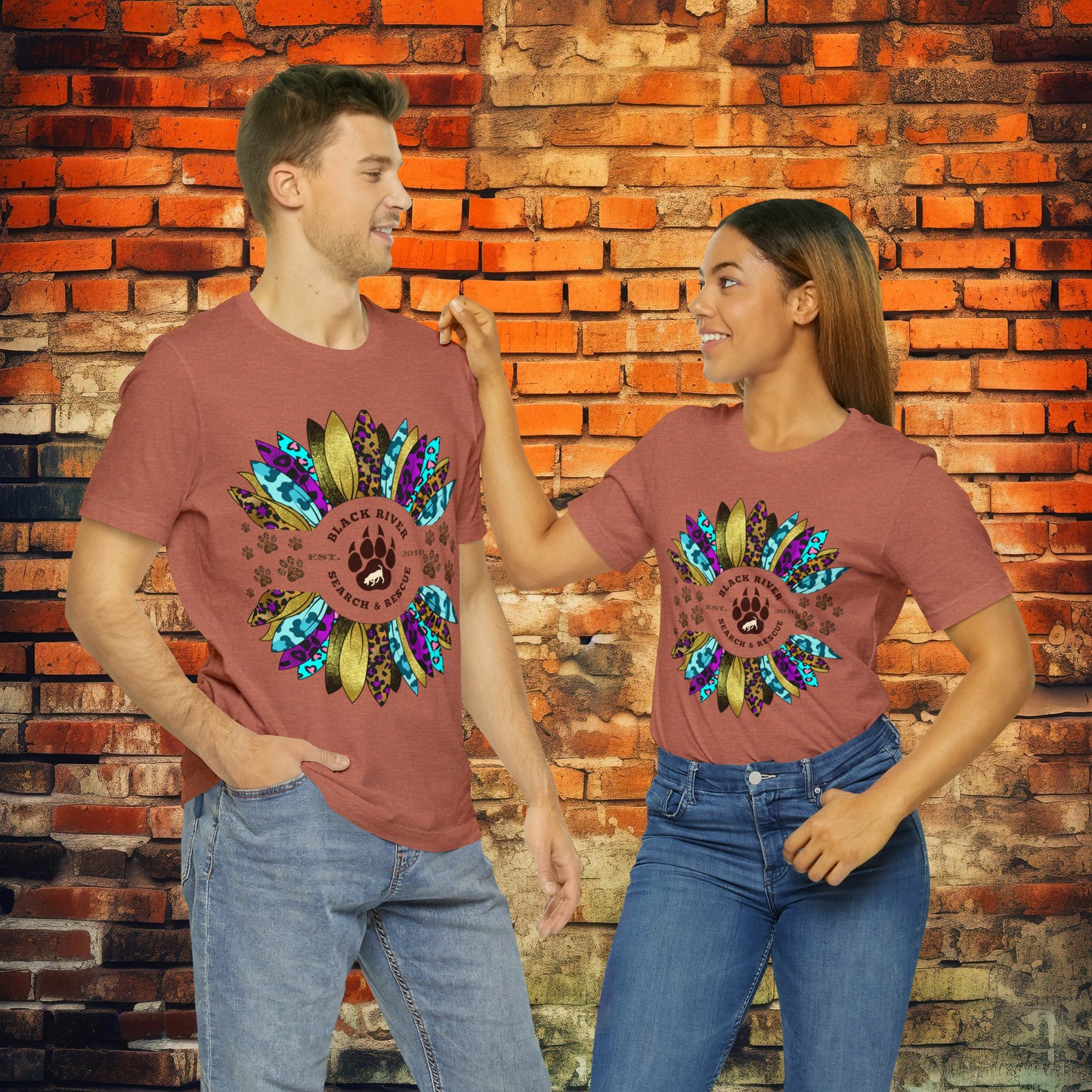 Black River Search & Rescue Logo Multicolor Sunflower Unisex Jersey Short Sleeve Tee