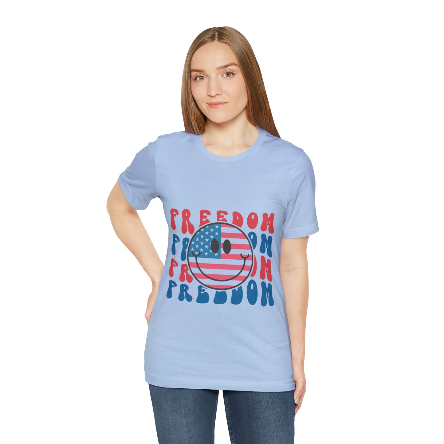 Freedom Smiley Face Flag Unisex Jersey Short Sleeve Tee Patriotic American Flag