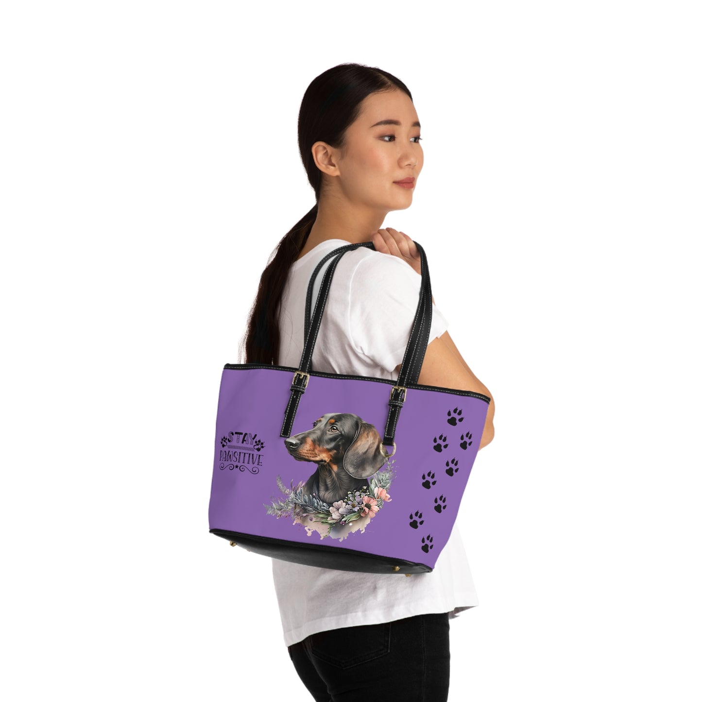 Light purple Dachshund Leather Shoulder Bag You Had Me at Woof Stay Pawsitive