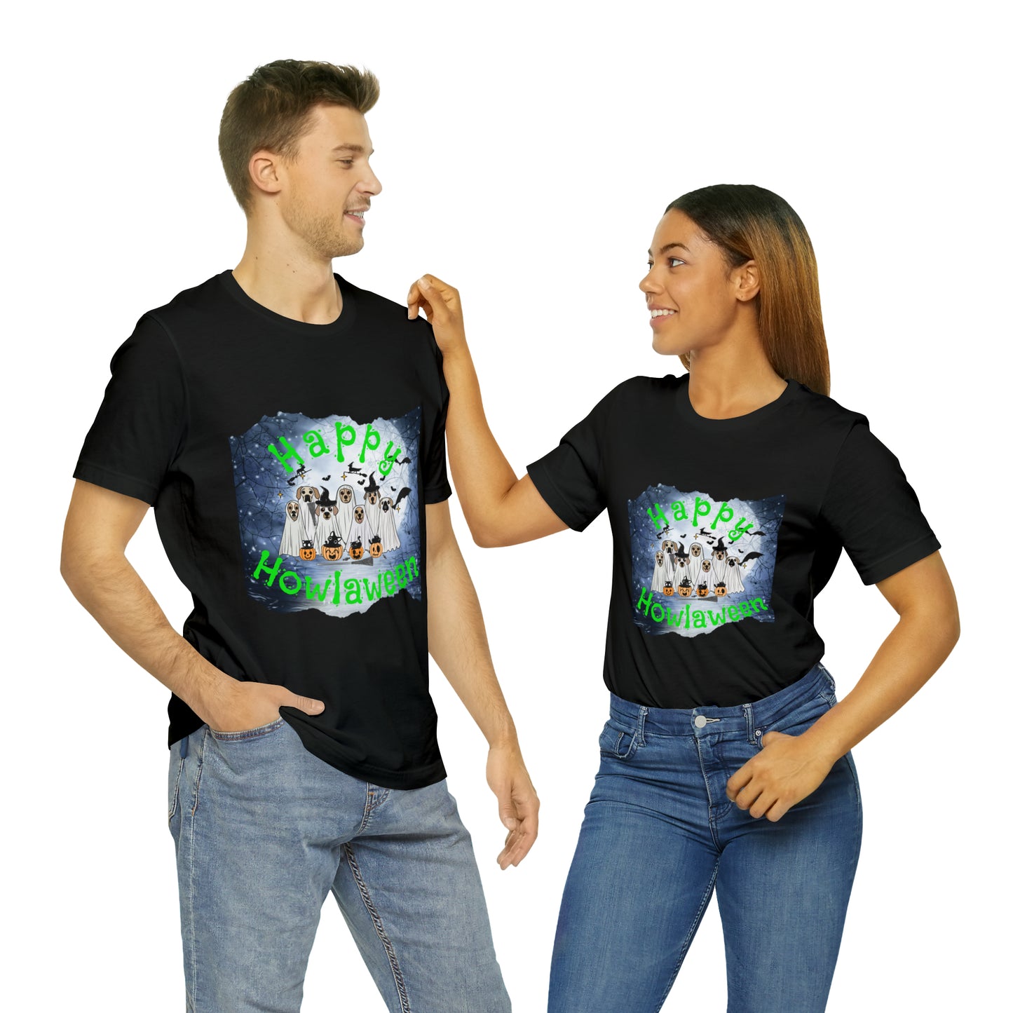 Happy Howlaween Dog Green Short Sleeve Tee, Halloween shirt