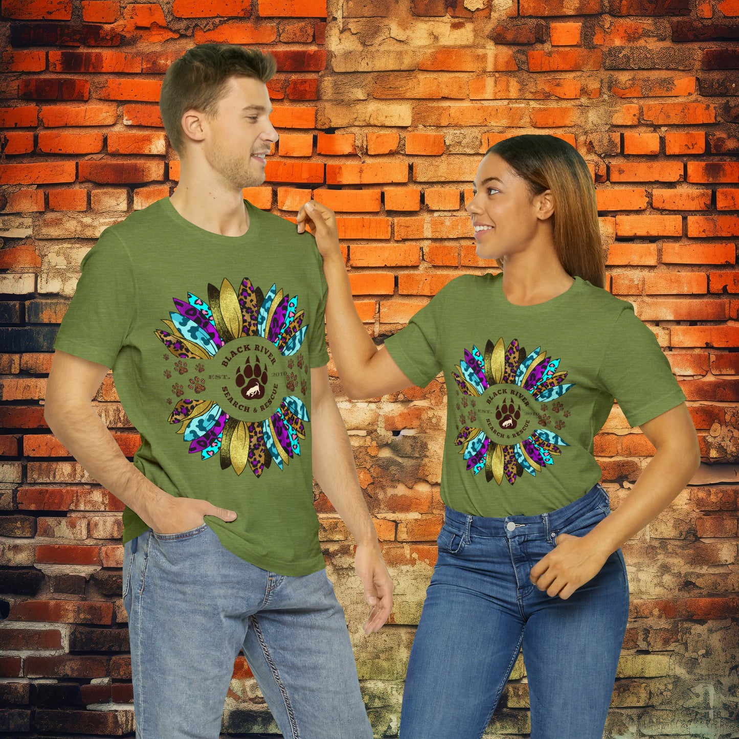 Black River Search & Rescue Logo Multicolor Sunflower Unisex Jersey Short Sleeve Tee