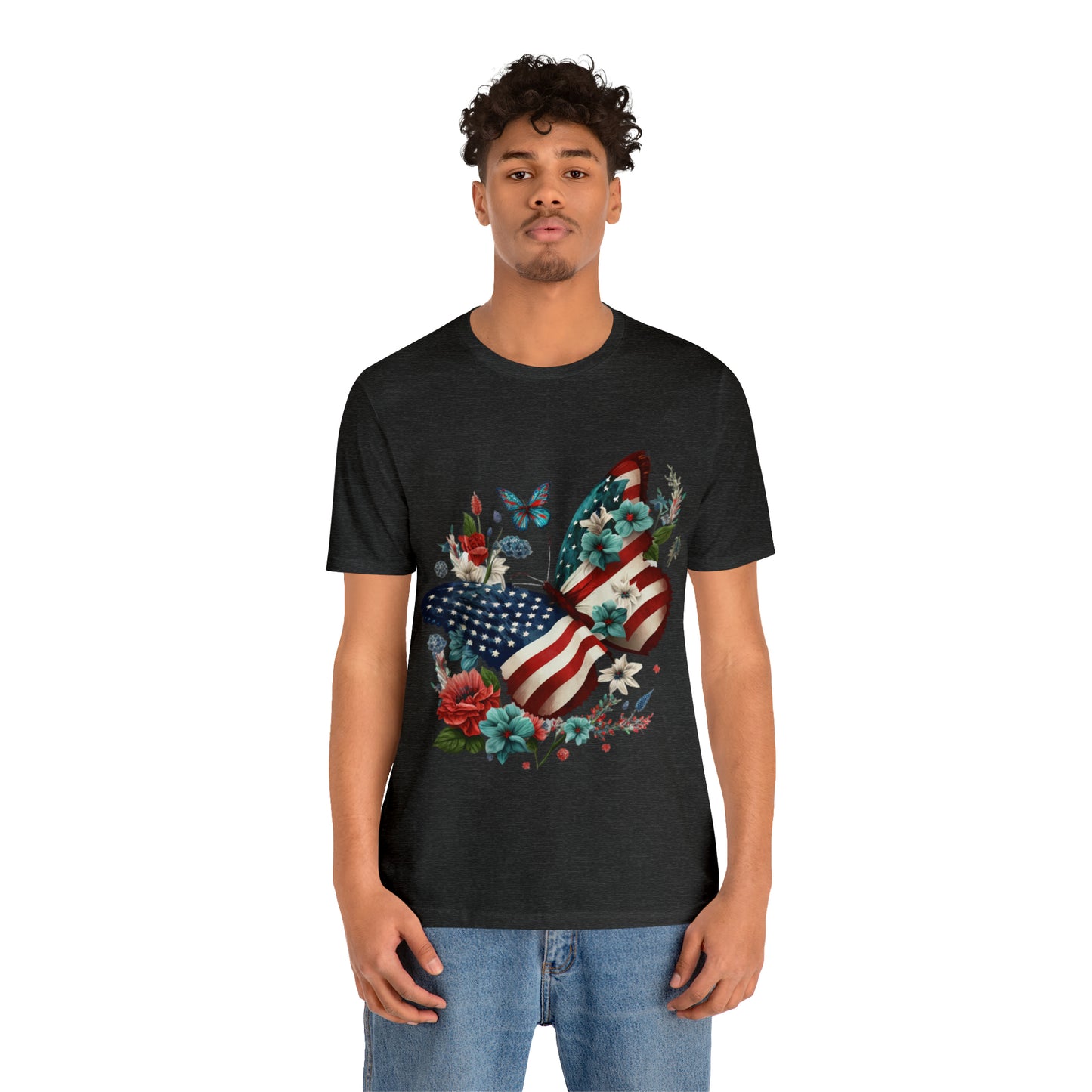 Unisex Jersey Short Sleeve Tee, American Flag, Butterfly, Patriotic