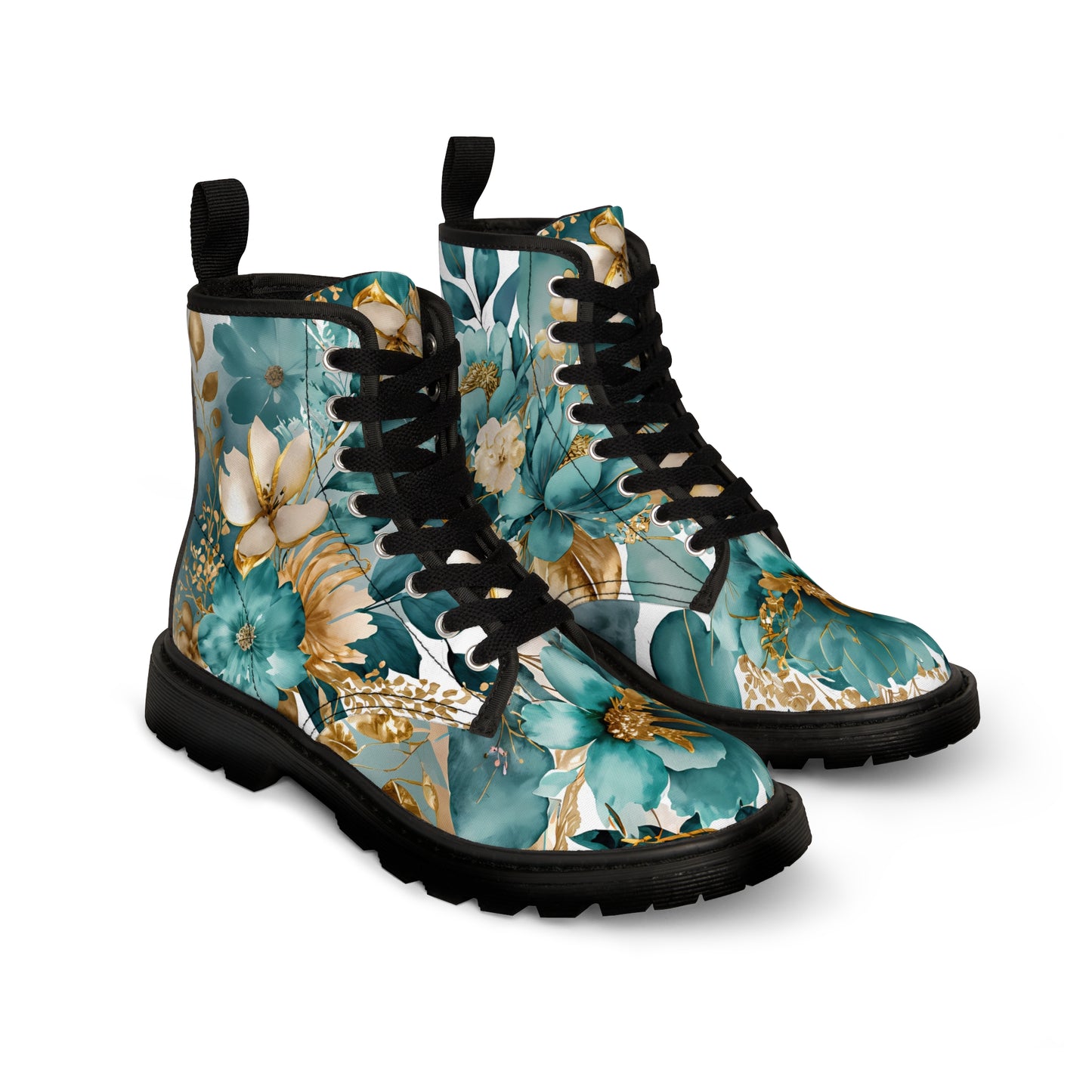 Women's Canvas Boots, Aqua, Gold, Magnolia, Flowers