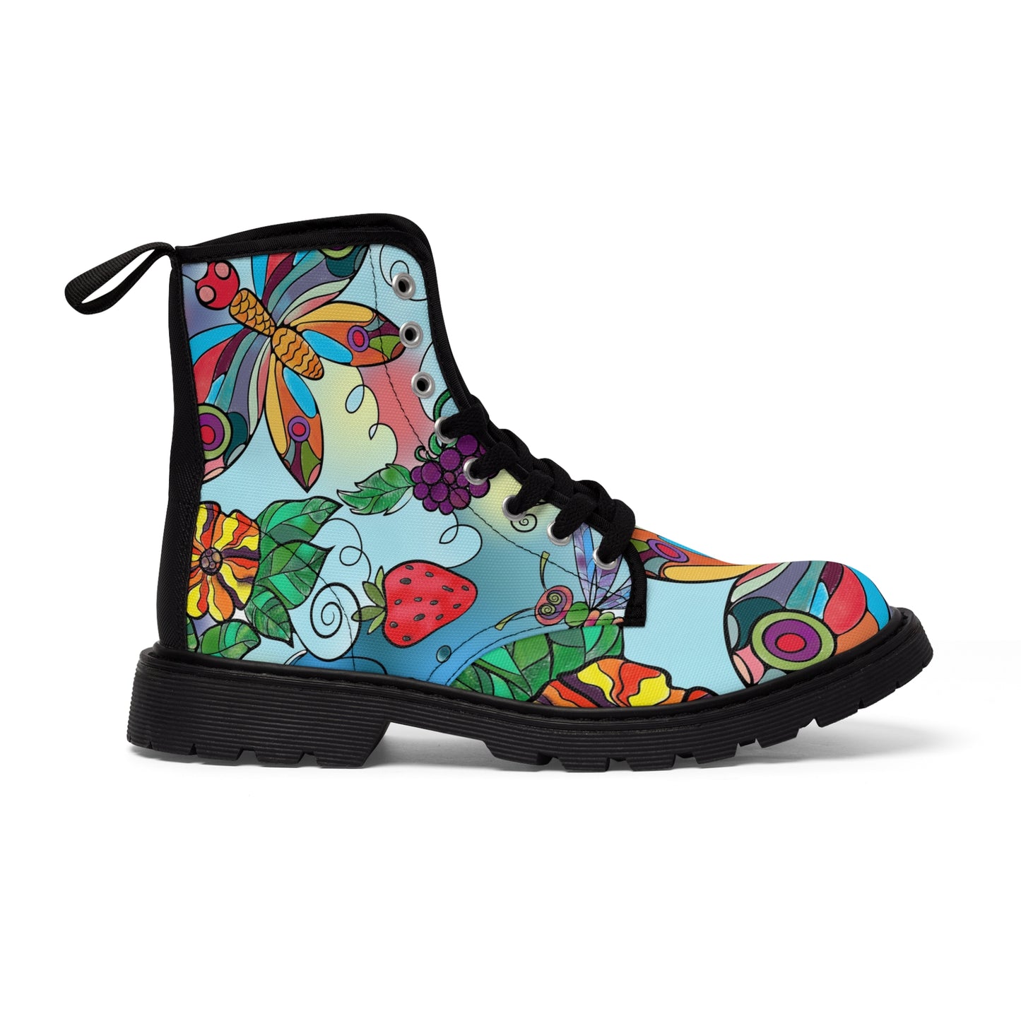 Women's Canvas Boots, watercolor, butterfly, dragonfly, multicolor