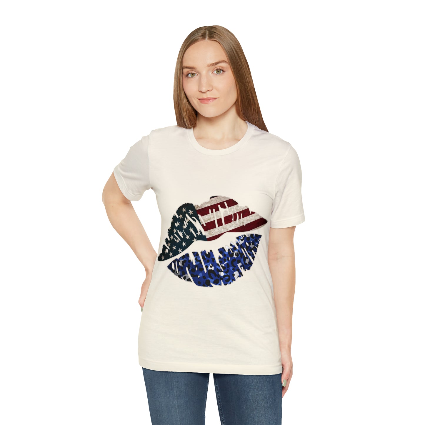 American Flag Lips 4th of July Unisex Jersey Short Sleeve Tee Patriotic Retro