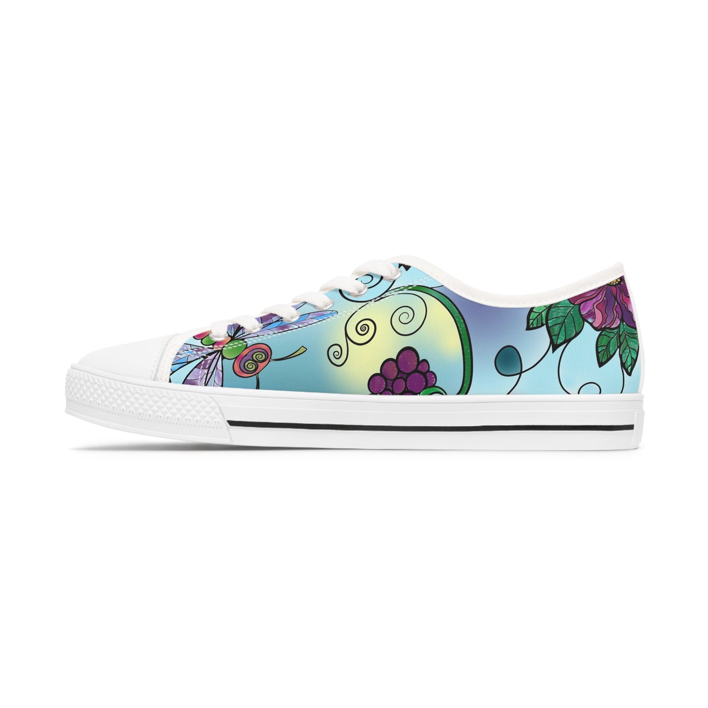 Women's Low Top Sneakers, Butterfly, Flower, Colorful, dragonfly