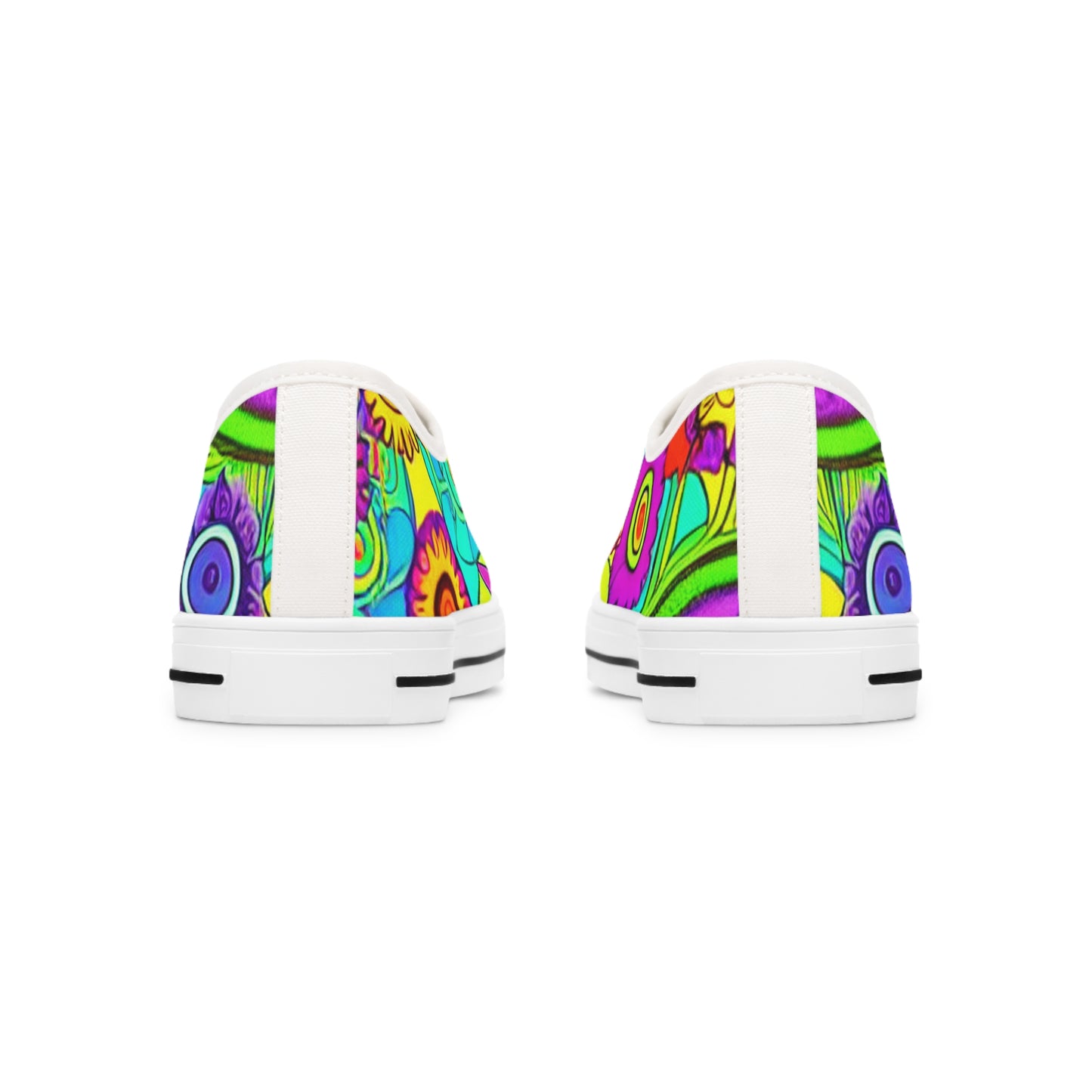 Women's Low Top Sneakers, Retro Flowers, Purple, Multi-color flowers