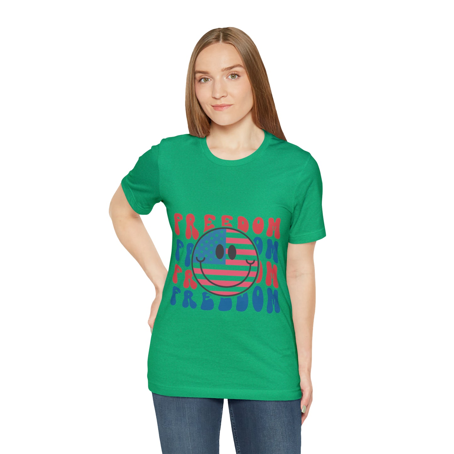 Freedom Smiley Face Flag Unisex Jersey Short Sleeve Tee Patriotic American Flag