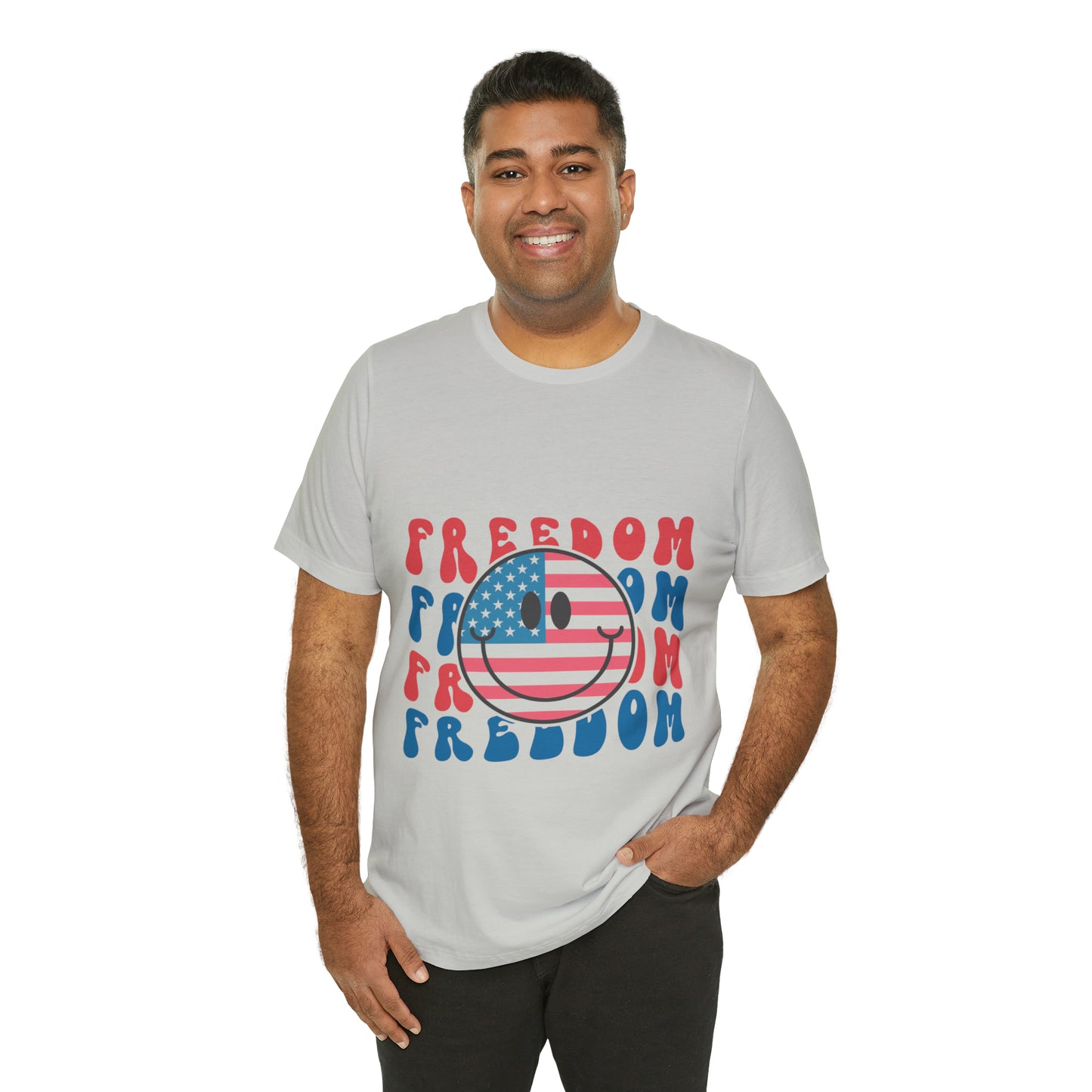 Freedom Smiley Face Flag Unisex Jersey Short Sleeve Tee Patriotic American Flag