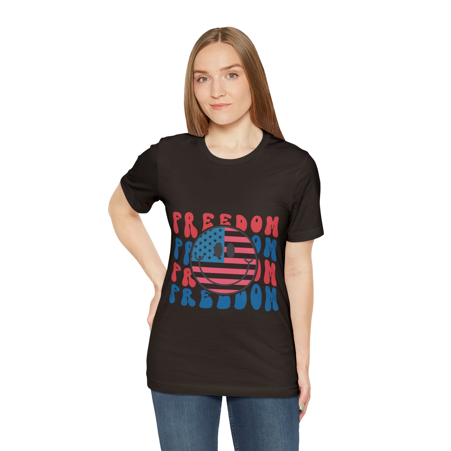 Freedom Smiley Face Flag Unisex Jersey Short Sleeve Tee Patriotic American Flag