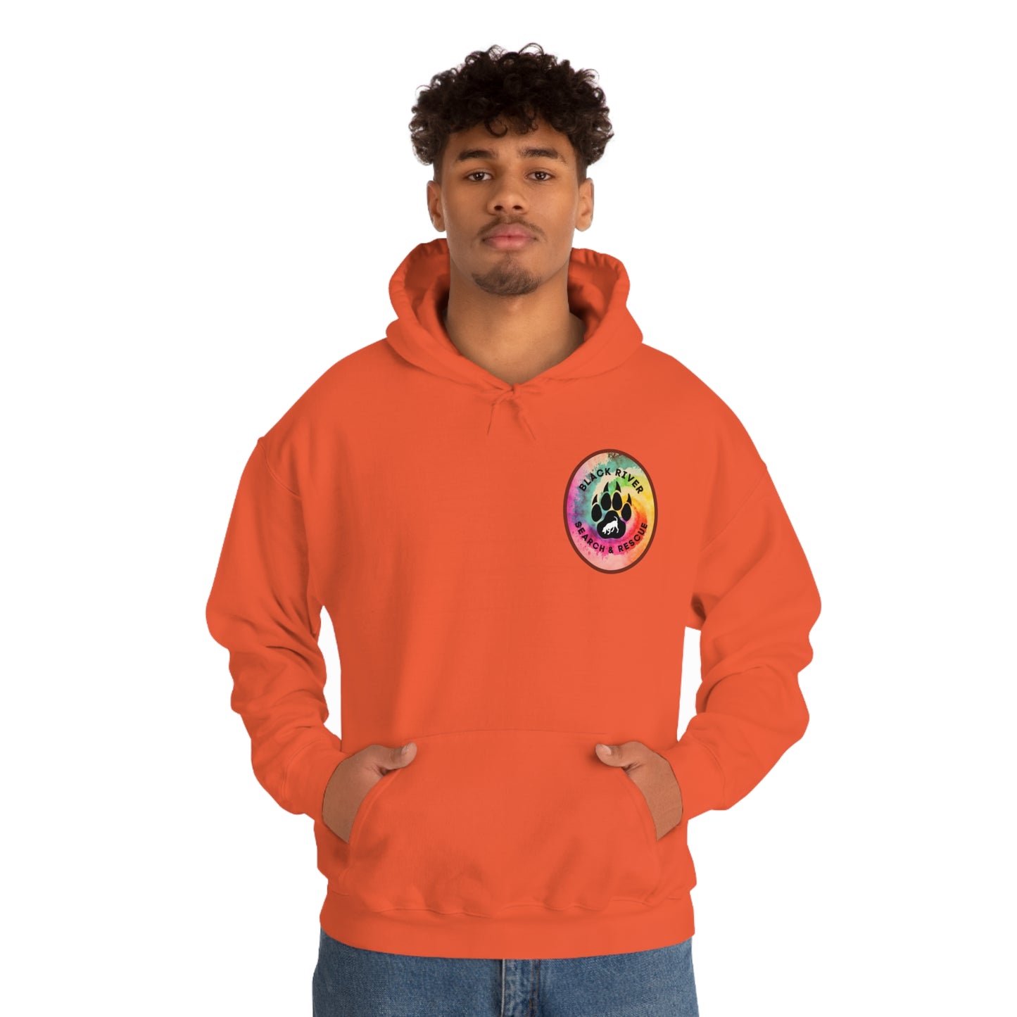 Tie Dye Black River Search & Rescue Logo with Lucy Unisex Heavy Blend™ Hooded Sweatshirt