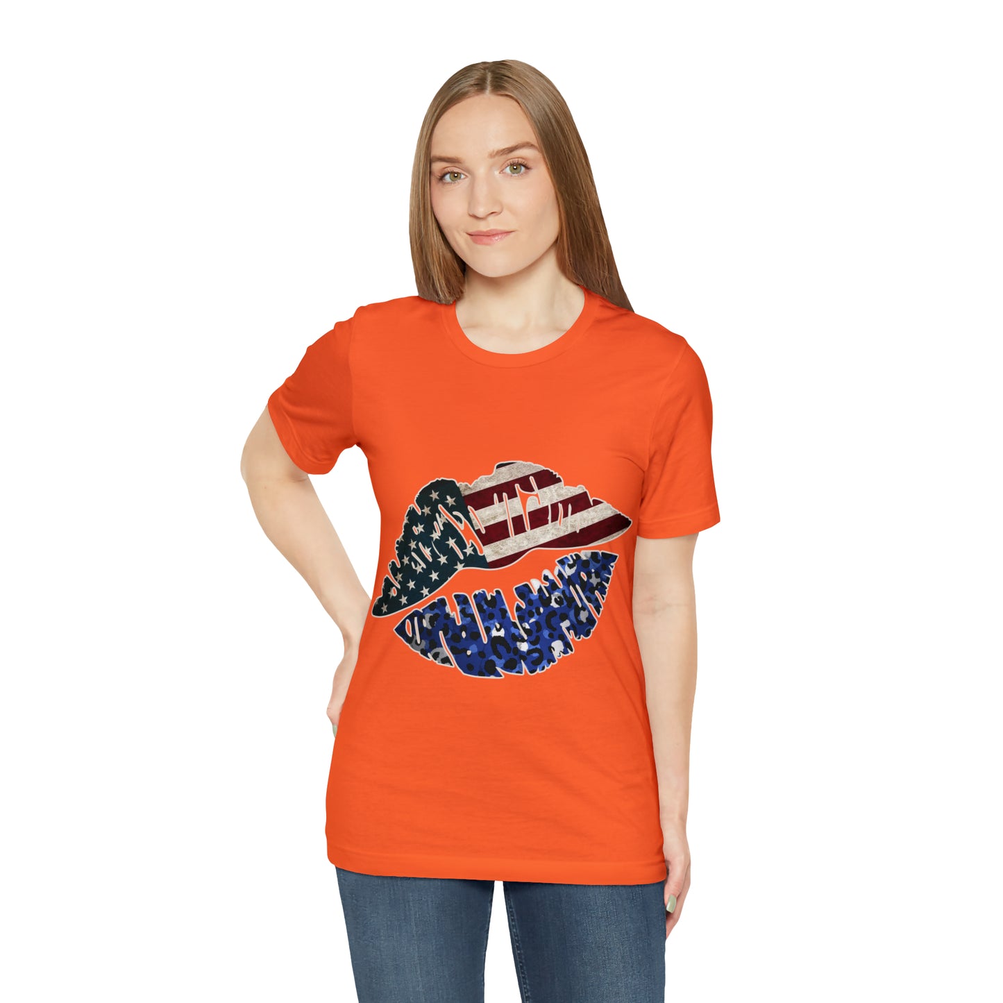 American Flag Lips 4th of July Unisex Jersey Short Sleeve Tee Patriotic Retro
