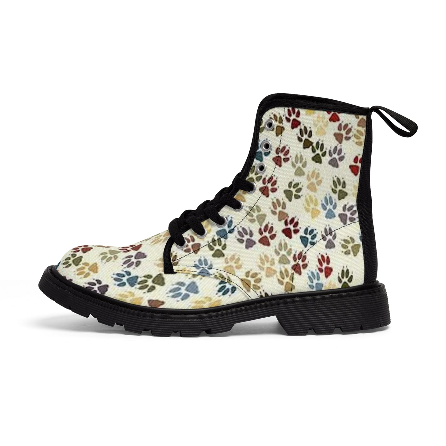 Women's Canvas Boots, Pawprints, Dog, Multicolor