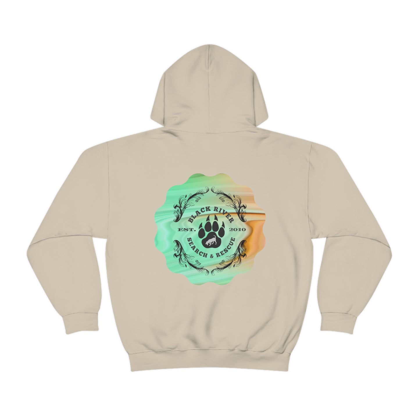 Green and Peach Marble Black River Search & Rescue Logo Unisex Heavy Blend™ Hooded Sweatshirt