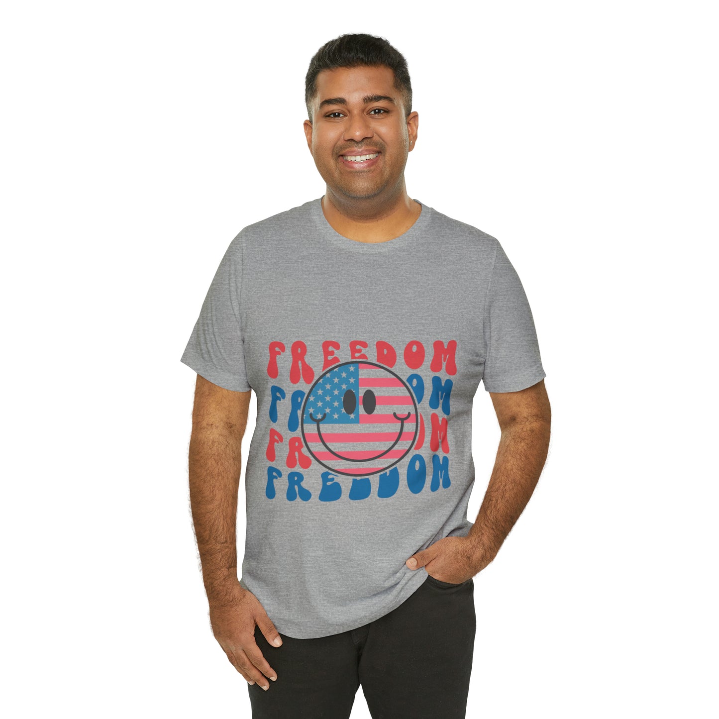 Freedom Smiley Face Flag Unisex Jersey Short Sleeve Tee Patriotic American Flag